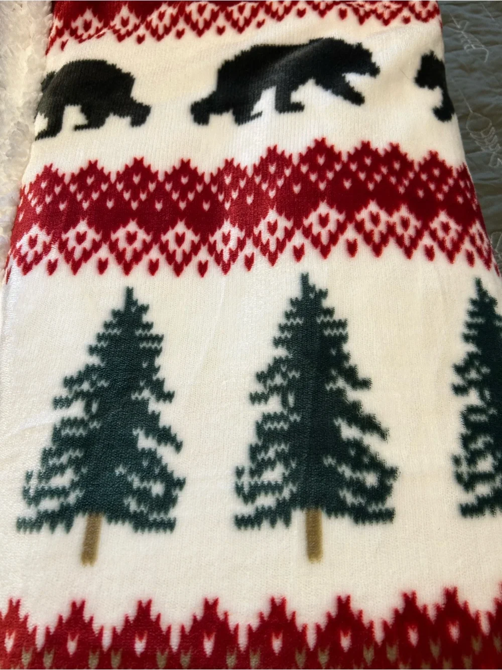 Eddie Bauer Red White Green Bear & Tree Grizzly Peak Sherpa Throw Blanket